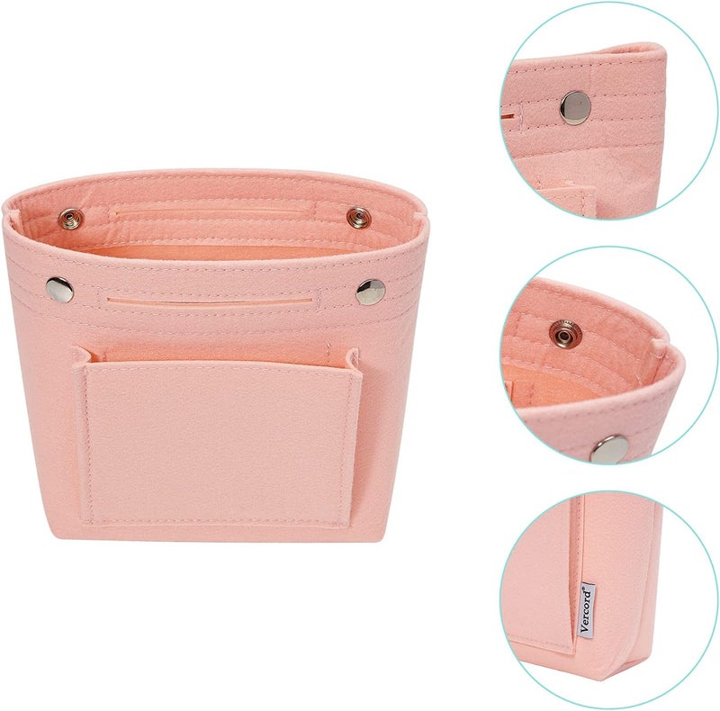Vercord Mini Slim Small Felt Purse Organizer Insert Inside Handbag Tote Pocketbook for Women Pale Pink - Image 4